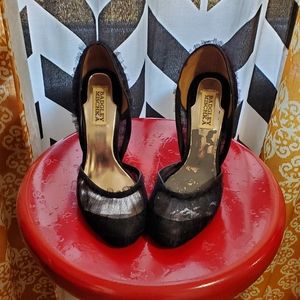 Badgley Mischka black lace pumps.